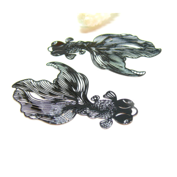 Estampes, pendentifs Poisson 48 mm, Acier Inoxydable finition NOIR