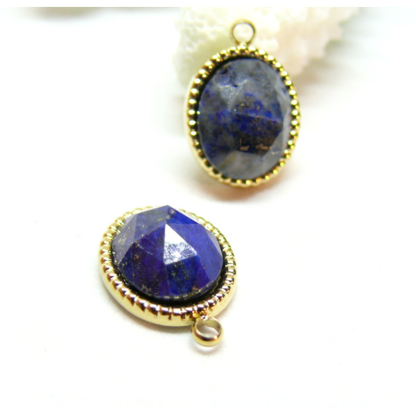 Pendentif  Lapis lazuli facettée 10 par 15mm,  Acier Inoxydable 304 finition Doré, PVD