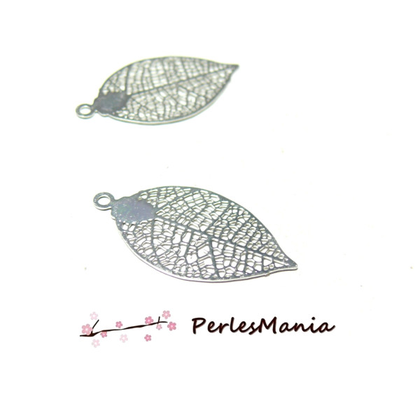 Estampes pendentif filigrane Feuille 19mm, Laiton finition Argenté