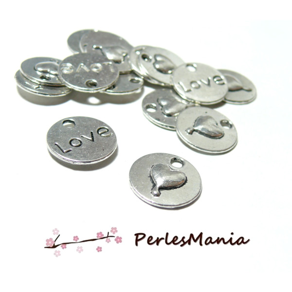 pendentifs BRELOQUES Medaillon Rond Coeur LOVE Argent Antique