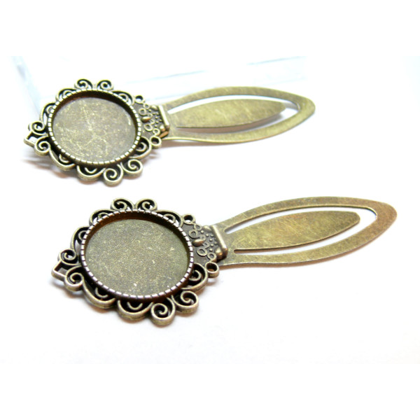SUPPORTS MARQUE PAGE Vintage 20mm, laiton coloris Bronze pour cabochon, DIY