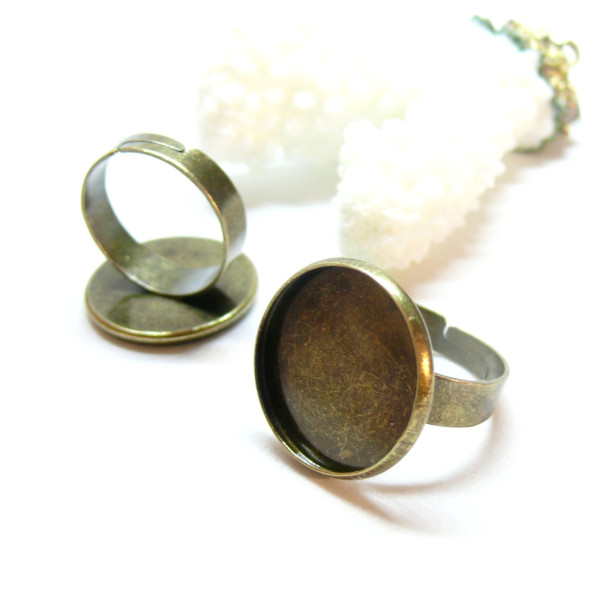 Supports de Bagues, pour Cabochons rond 12mm, laiton coloris Bronze