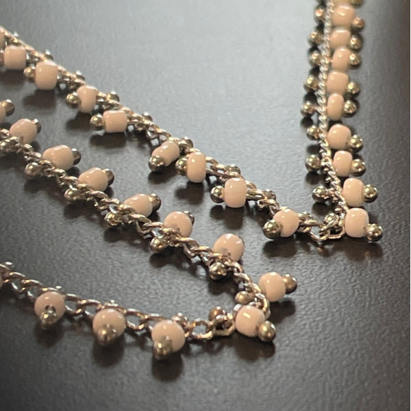 Chaine Perles de rocaille 1mm BLANC, chaine finition Argenté