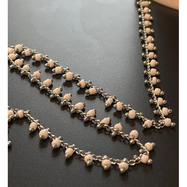 Chaine Perles de rocaille 1mm BLANC, chaine finition Argenté