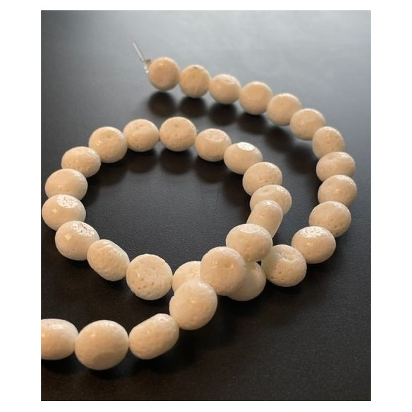 Lot de 6 Perles Rondes Plates 11x7mm – Corail Éponge Blanc