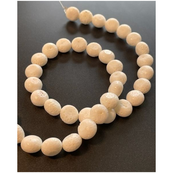Lot de 6 Perles Rondes Plates 11x7mm – Corail Éponge Blanc