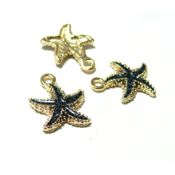 171011174229 PAX 10 Pendentifs, breloques Etoile de mer  18 par 15mm Doré et Vert N0 5 