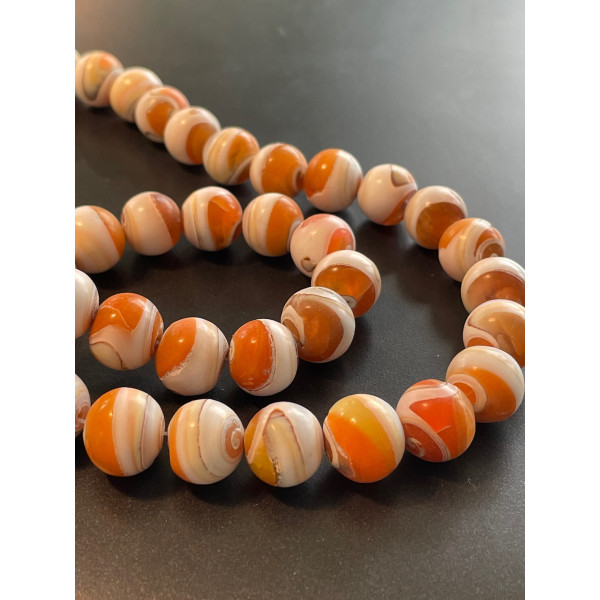Perles Rondes 12mm, Coquillage Naturel, Nacre coloris Orange
