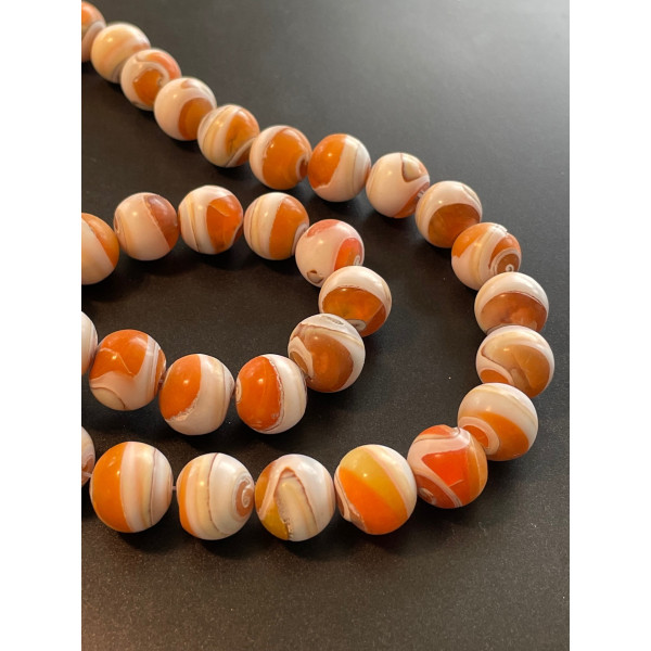 Perles Rondes 12mm, Coquillage Naturel, Nacre coloris Orange