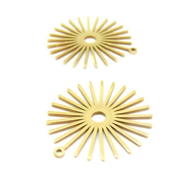 Pendentif Forme Géométrique, Art deco, Soleil 30 mm, Acier Inoxydable Doré à l'or fin 18K, Placage IONIQUE