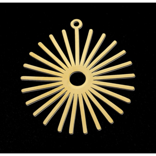 Pendentif Forme Géométrique, Art deco, Soleil 30 mm, Acier Inoxydable Doré à l'or fin 18K, Placage IONIQUE