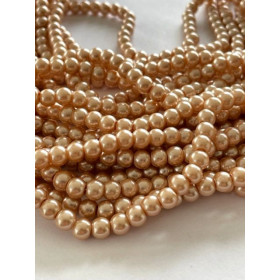 PB48 – 1 Fil d’environ 140 Perles de Verre Nacre Champagne 6mm