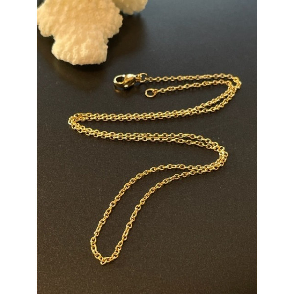 Collier Princesse 44 cm, maille fine 2mm, Acier Inoxydable 304, finition Doré Placage IONIQUE