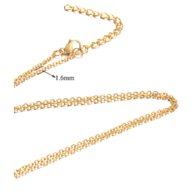 Colliers  Princesse 45cm, maille Jaseron extra fine 1.6 mm, Acier Inoxydable 304 Placage Doré, avec chaîne d'extension