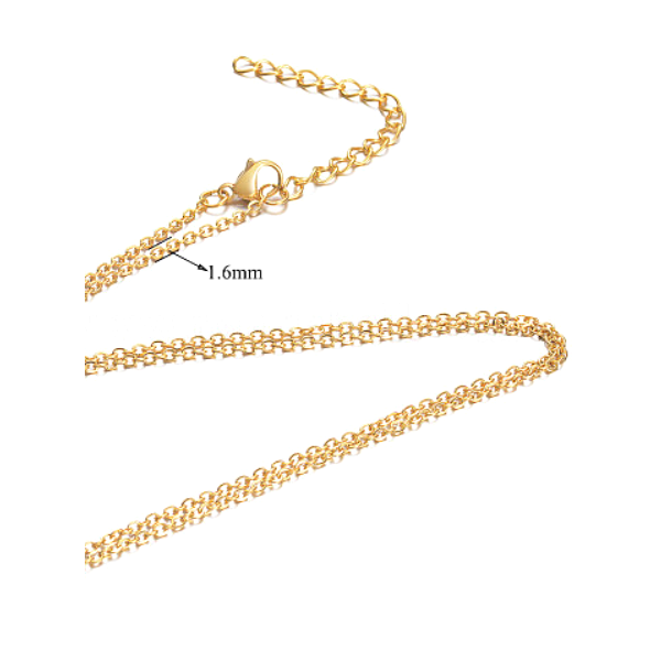 Colliers  Princesse 45cm, maille Jaseron extra fine 1.6 mm, Acier Inoxydable 304 Placage Doré, avec chaîne d'extension