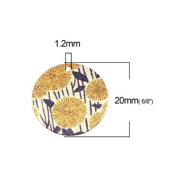 Pendentifs, breloques stardust Ronde 20mm Fleur Doré