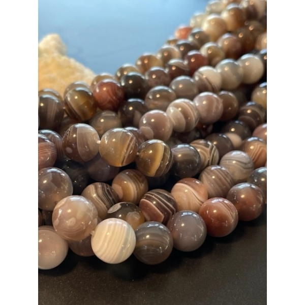 Perles Rondes, Agate du Brésil Veinée 10mm, coloris Marron/Gris