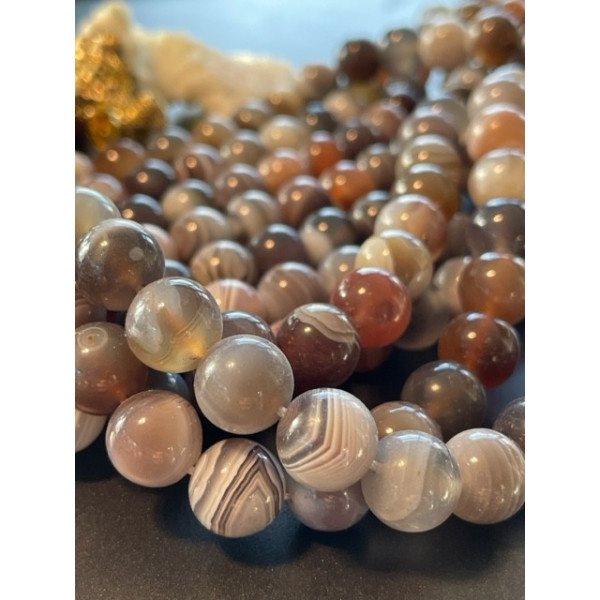 Perles Rondes, Agate du Brésil Veinée 10mm, coloris Marron/Gris