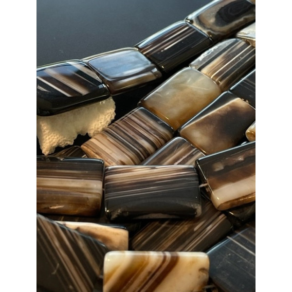Perles Rectangle, Agate du Brésil Veinée 30 par 20mm, coloris Marron/Noir