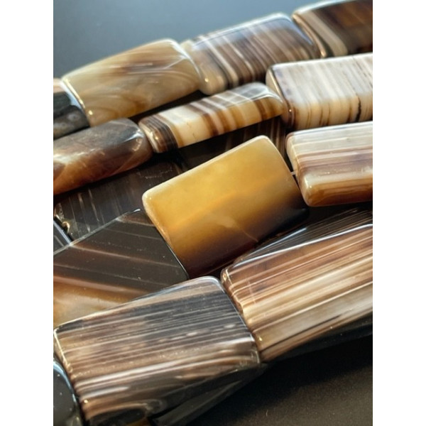 Perles Rectangle, Agate du Brésil Veinée 30 par 20mm, coloris Marron/Noir