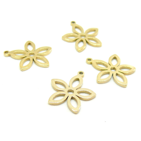 Pendentifs Forme Fleur 5 pétales 16 mm en Acier Inoxydable 304, Doré à l'or fin 18K, PVD