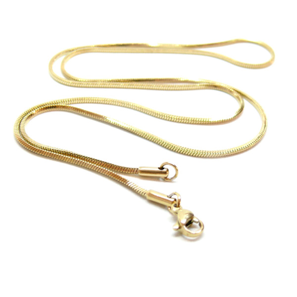 Sautoir 50cm, maille Serpent cube 1.5mm, Acier Inoxydable 304, Doré à l'or fin 18K, placage IONIQUE