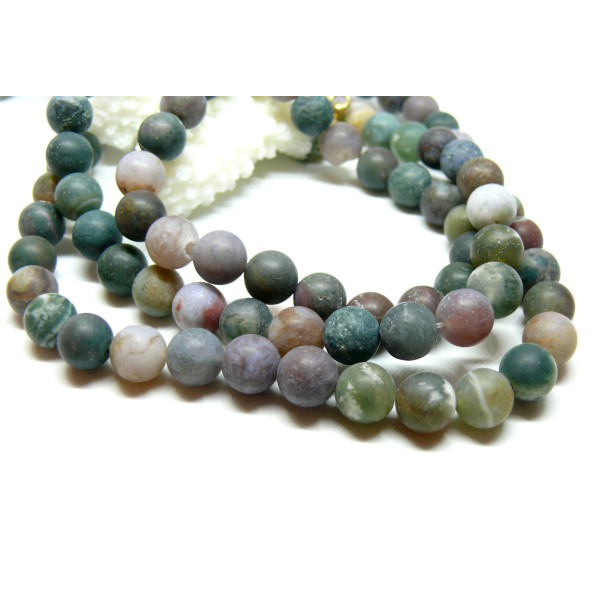 Perles Rondes 8mm,  Agate Indienne effet givre