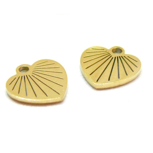 Pendentifs Coeur 9.5mm, Acier Inoxydable, finition Doré
