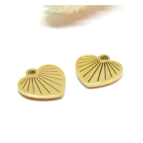 Pendentifs Coeur 9.5mm, Acier Inoxydable, finition Doré