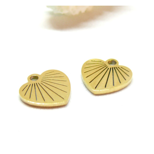 Pendentifs Coeur 9.5mm, Acier Inoxydable, finition Doré