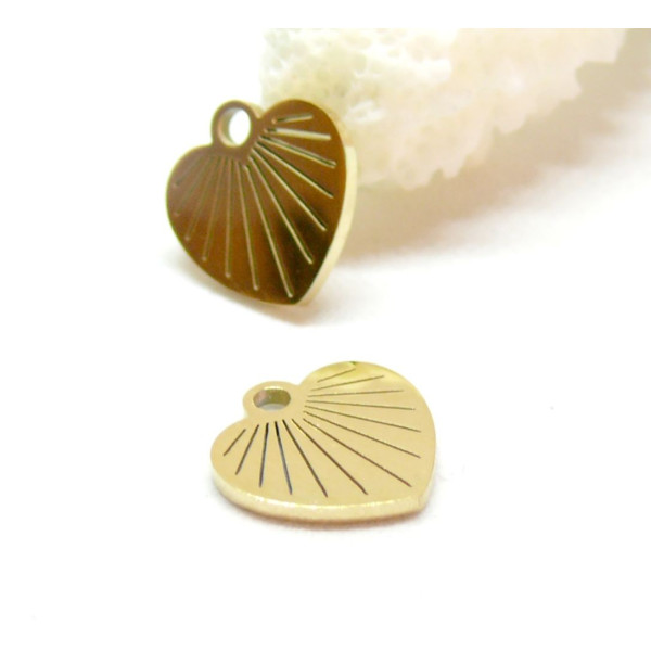 Pendentifs Coeur 9.5mm, Acier Inoxydable, finition Doré