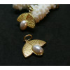 Pendentif avec anneau,Eventail avec Perle  20mm, Acier Inoxydable 304, finition Doré 14K, placage Ionique IP