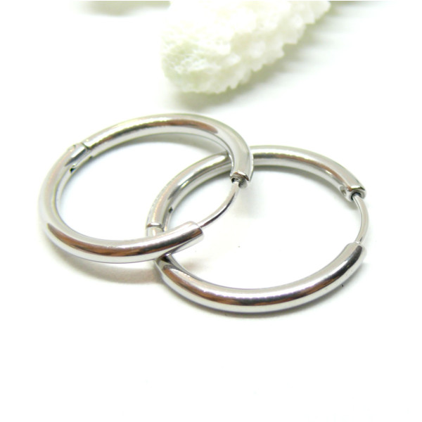 Créoles Rondes 25mm, épaisseur 2.5mm, Acier Inoxydable 316L finition Argenté