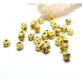 Perles forme Rondelles 3 par 2mm, Pierre de lave métallisé finition Doré