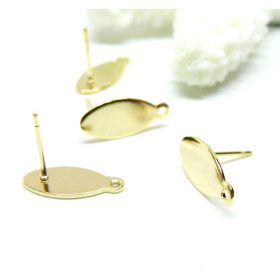 Boucles d’Oreille Puce Ovale 15 x 7 mm avec Attache et Embouts – Acier Inoxydable 304 – Finition Doré Placage IONIQUE