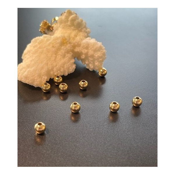 HH75924DG – Lot de 10 ou 20 Perles Intercalaires Rondes 4mm Trou 1.2mm – Laiton Doré à l’or fin 24K