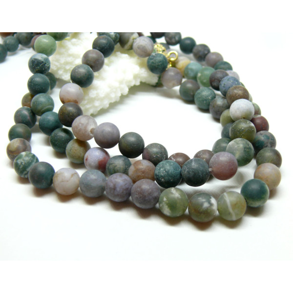 Perles Rondes 6mm,  Agate Indienne effet givre