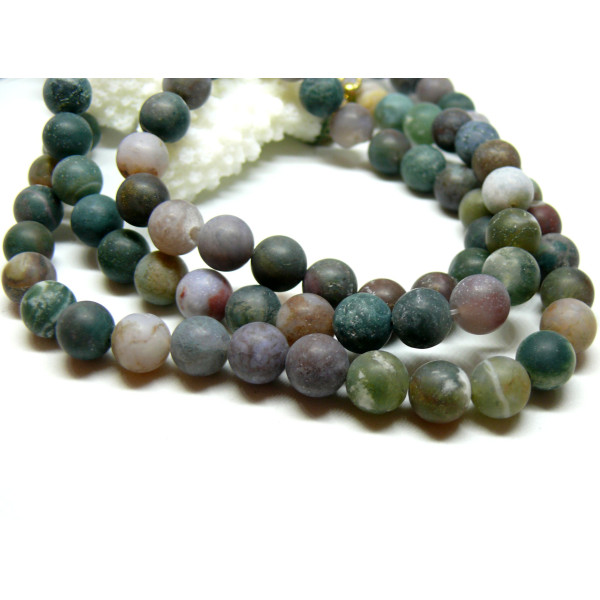 Perles Rondes 8mm,  Agate Indienne effet givre