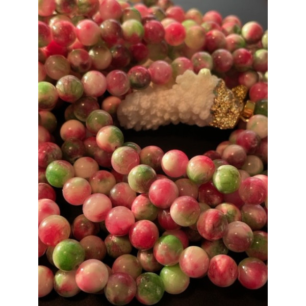 Perles rondes 10mm, jade teintée Rose Vert