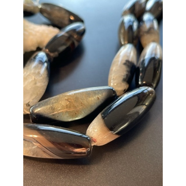 Lot de 1 Perle Oblong – Agate du Brésil Veinée 38x15mm – Marron/Noir