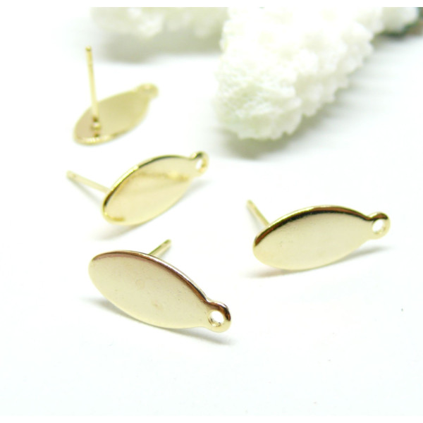 Boucles d'oreille Puce Ovale  16 par 7mm avec attache et embouts, Acier Inoxydable 304, finition Doré, Placage IONIQUE