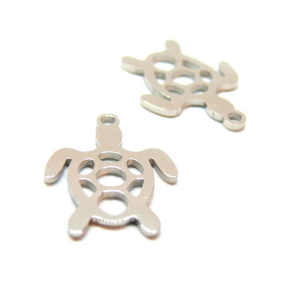 Pendentifs Tortue 19mm, Acier Inoxydable 304 finition Argenté