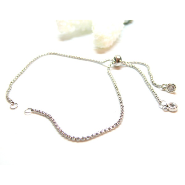 Bracelets Réglable, ajustable 26.6cm, Maille Paloma 1.2mm, Acier Inoxydable 304 finition Argent Platine