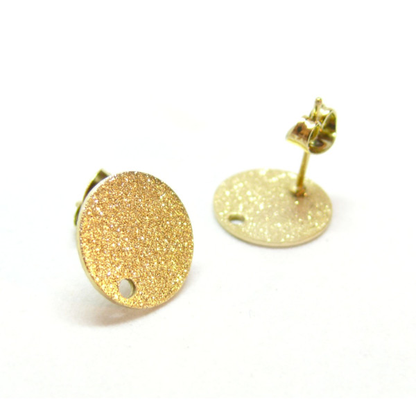 Boucles d'oreilles, Puce Rond Stardust 12mm, Acier inoxydable 304 finition Doré, placage IONIQUE