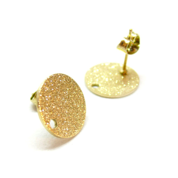 Boucles d'oreilles, Puce Rond Stardust 12mm, Acier inoxydable 304 finition Doré, placage IONIQUE