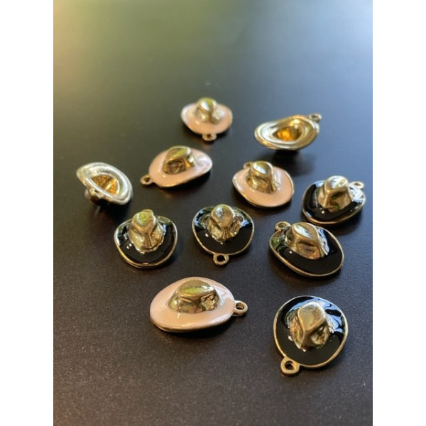 PS1196936 – Lot de 4 ou 8 Pendentifs Chapeau 3D Cowboy Résine Émaillée Métal Noir