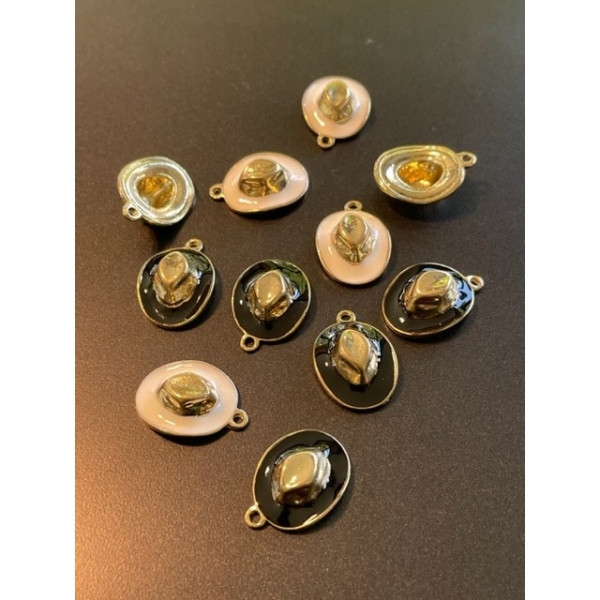 Pendentifs, résine émaillés, Chapeau 3D Cow boy, métal finition Blanc