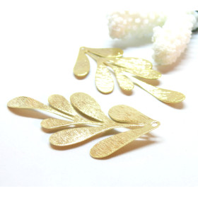 Pendentif feuille texturée 61mm, Laiton Doré à l'or fin 18K