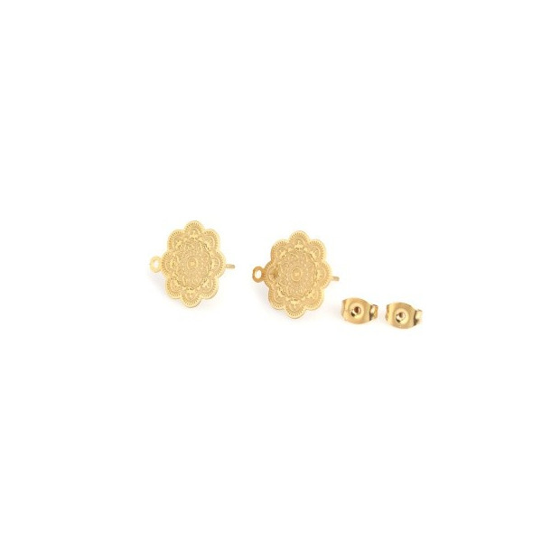 PS110154298 – Lot de 2 ou 4 Boucles d'oreille clou Fleur avec attache 15mm – Acier Inoxydable 304 Doré