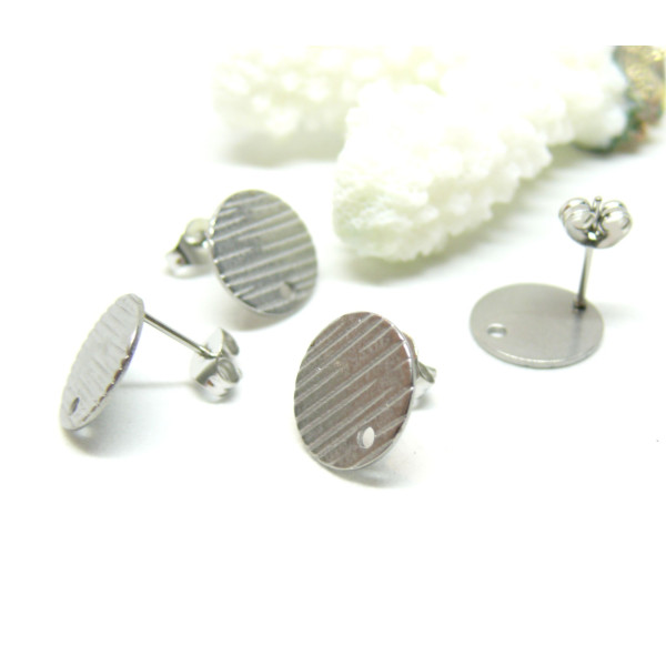 Boucles d’Oreilles Puces Texturées 12 mm – Acier Inoxydable 304 – Finition Argentée